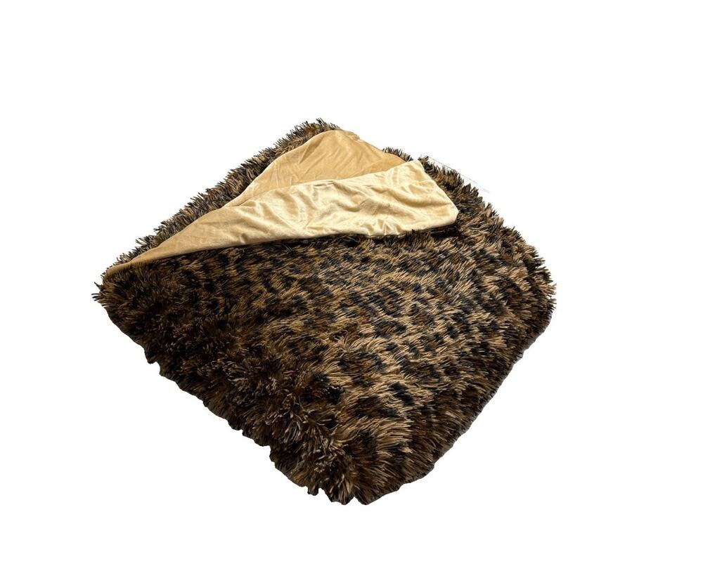 Animal Print Shaggy Faux Fur King Duvet Cover Brown Tan Reversible Zip Leopard
